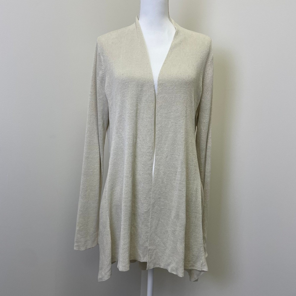 Eileen Fisher Woman XL Organic Linen Blend Open Front Cardigan Ivory Drape